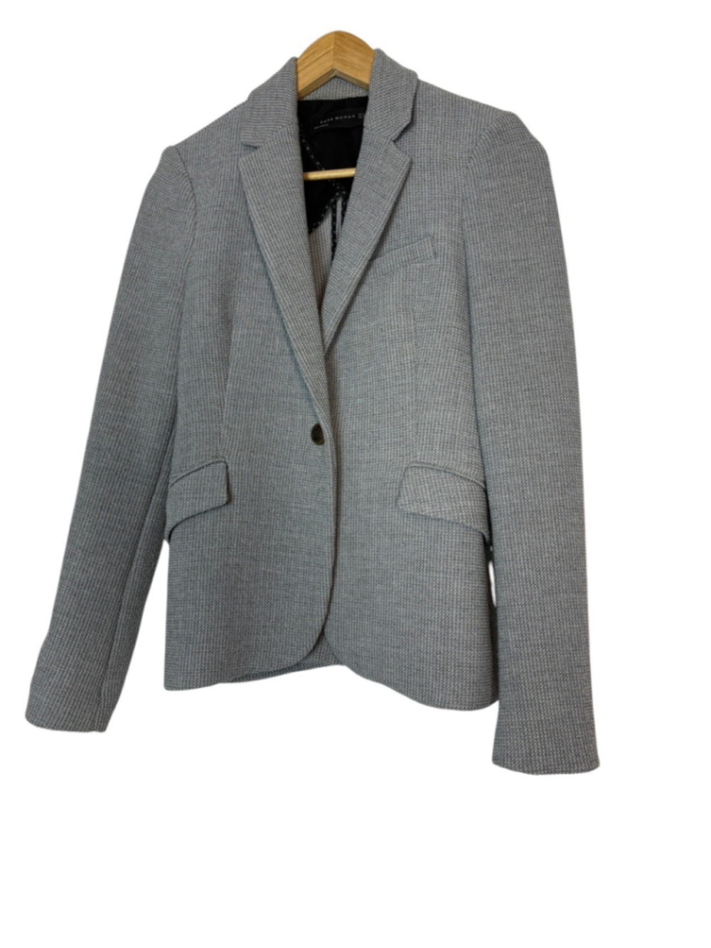 Zara Knit Blazer Jacket Gray Textured Tailored Old Money Preppy Size S - Picture 2 of 11